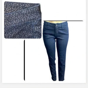 ANN TAYLOR LOFT DENIM BLUE JEANS SKINNY BLUE & TAN PRINT STRETCH SIZE 6 MEDIUM